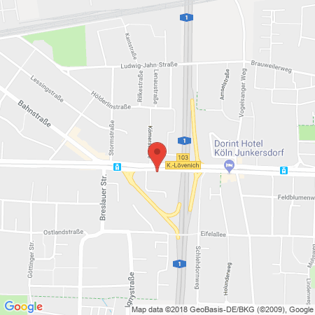 Position der Autogas-Tankstelle: JET Tankstelle in 50858, Koeln