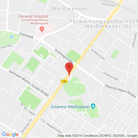 Position der Autogas-Tankstelle: Esso Tankstelle in 02943, Weisswasser