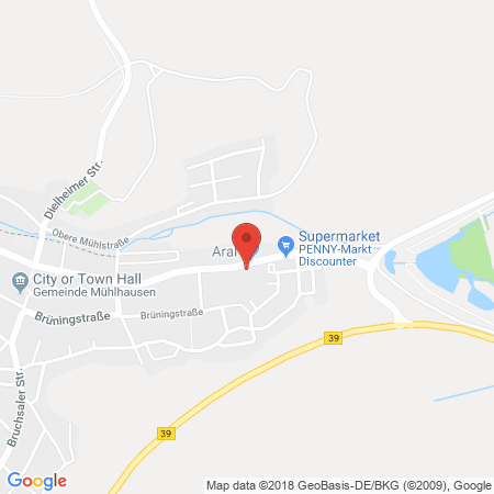 Position der Autogas-Tankstelle: Aral Tankstelle in 69242, Mühlhausen