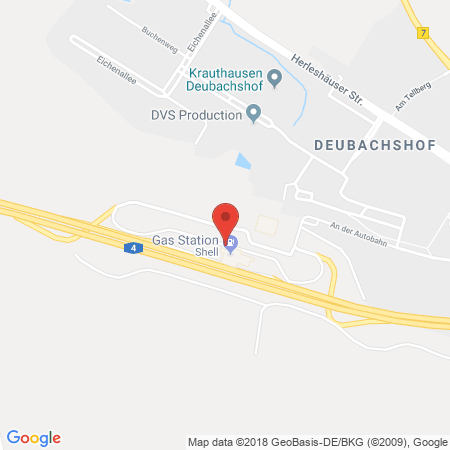 Position der Autogas-Tankstelle: BAB-Tankstelle LOMO Autohof Eisenach Nord (Shell) in 99819, Krauthausen