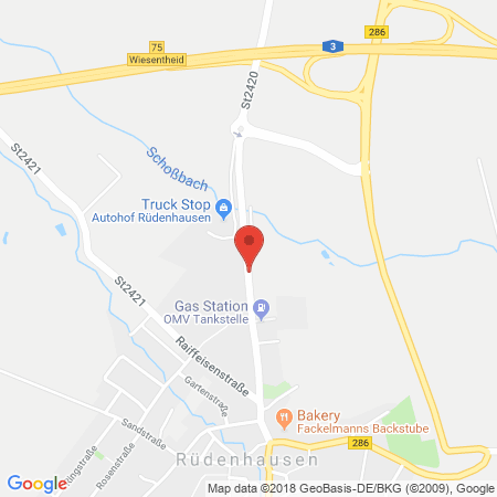 Position der Autogas-Tankstelle: Autohof Rüdenhausen, AGIP LOMO in 97355, Rüdenhausen