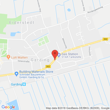 Position der Autogas-Tankstelle: Star Tankstelle in 25836, Garding