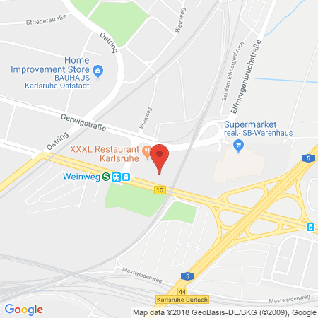 Position der Autogas-Tankstelle: Supermarkt-tankstelle Am Real,- Markt Karlsruhe Durlacher Allee 111 in 76137, Karlsruhe