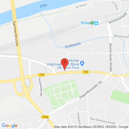 Position der Autogas-Tankstelle: Pirna, Dresdner Straße 8 E in 01796, Pirna