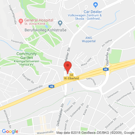 Position der Autogas-Tankstelle: Shell Tankstelle in 42107, Wuppertal-elberfeld