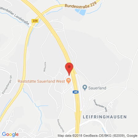 Kartenansicht BAB-Tankstelle Sauerland West (Shell)